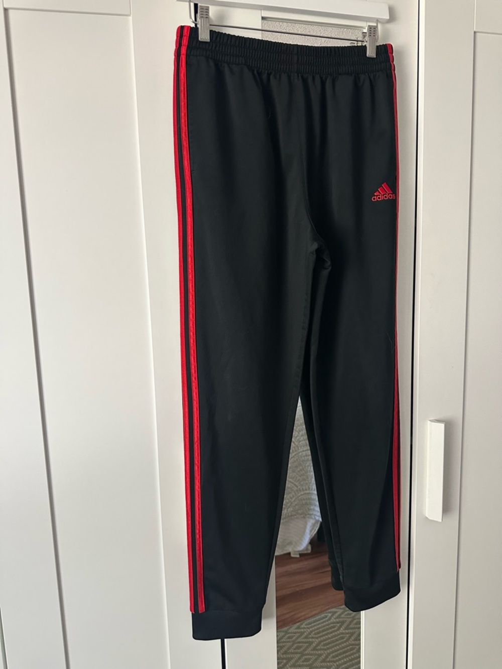 adidas Kids Black Jogger Sweatpants with Red Side Stripes YXL